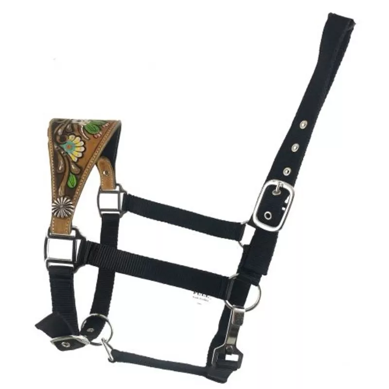 #092: Showman Horse size bronc halter with hand painted cactus, skull designThis halter is const