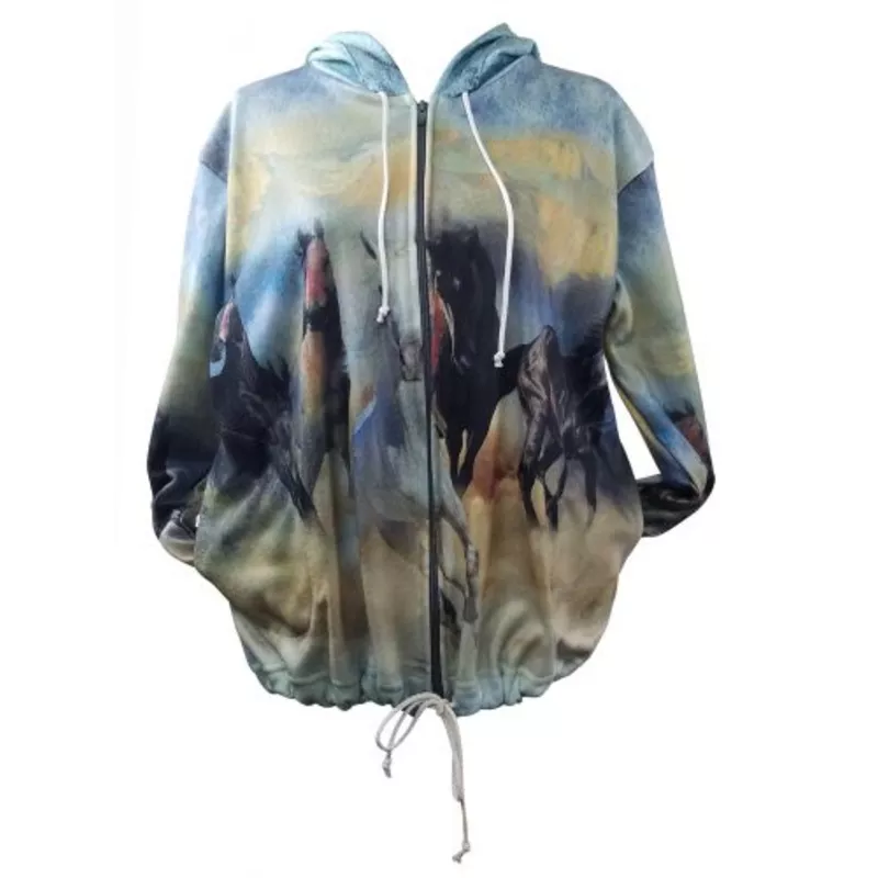 #11826000: "Wild and Free" Running Horse Hooded Zip up Jacket