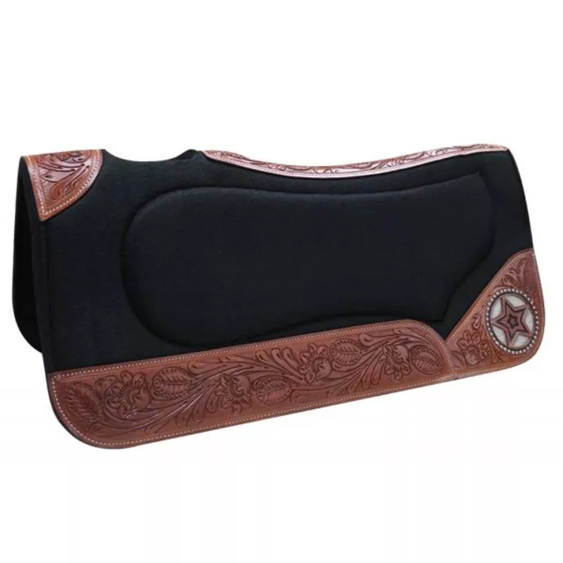 #4961: Showman32" x 31" Black felt built up pad with a hair on inlay star design