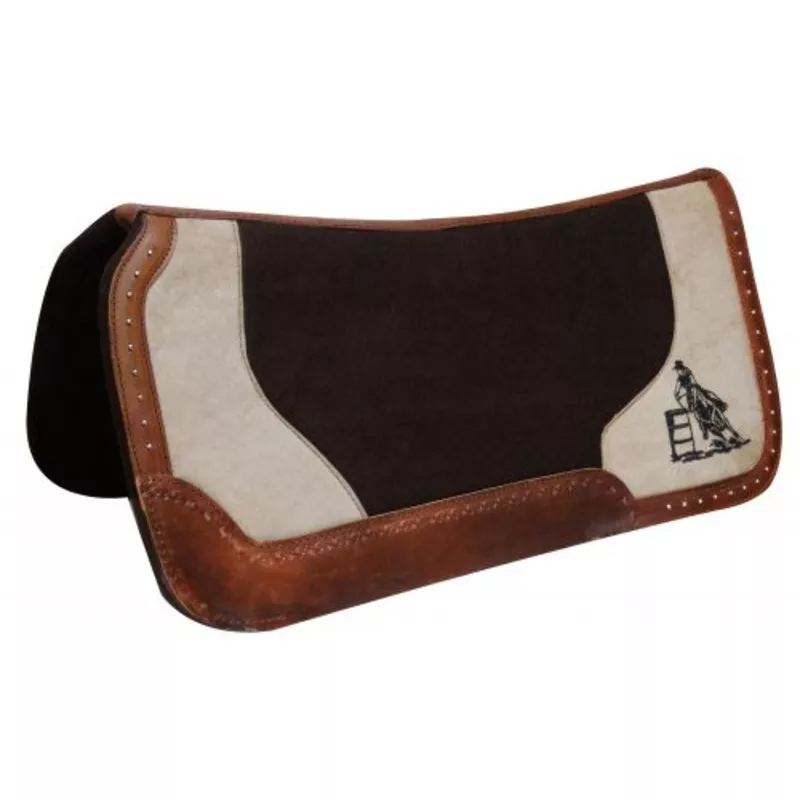 #6289: Showman31" x 31" Dark brown felt pad with barrel racer embroidery