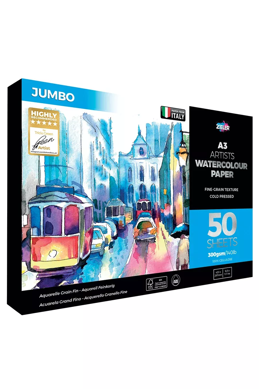 A3 Artists Watercolour Paper Fine Grain Texture Jumbo 50 sheets