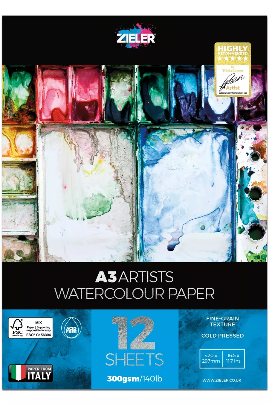 A3 Watercolour Paper Gummed Pad – 300gsm, 12 sheets