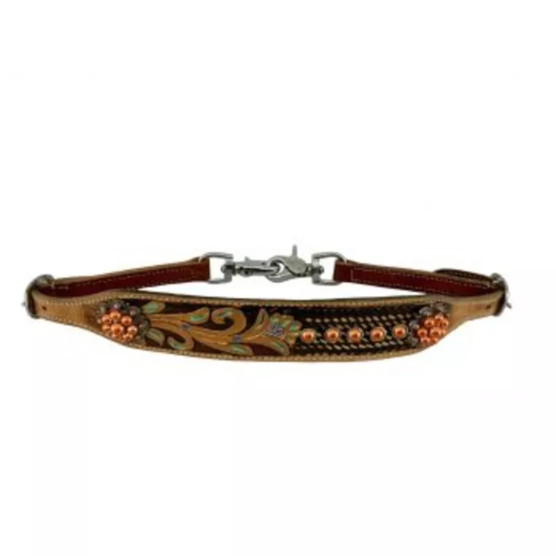 #WS-24: Showmanwither strap with ametallic floral paint design, accented with copper beads w