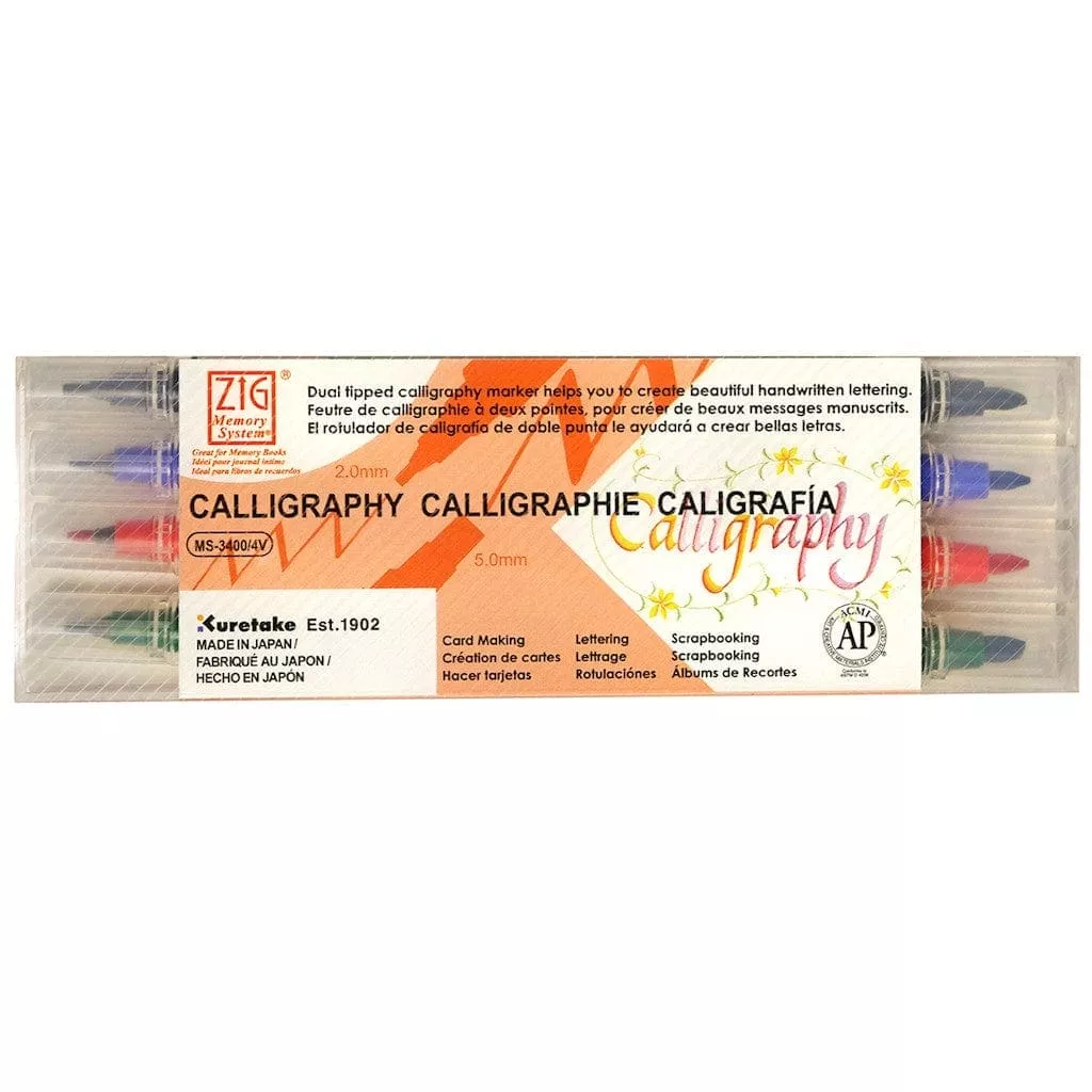 Zig Dual Tip Calligraphy Marker 2mm Set of 4